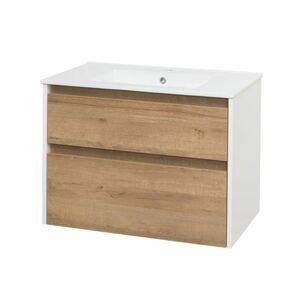 MEREO Opto, koupelnová skříňka s keramickým umyvadlem 81 cm, bílá/dub CN931