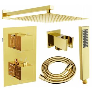 MEXEN/S Cube DR02 podomítkový sprchový SET + slim sprcha 30 cm, zlatý 77502DR0230-50