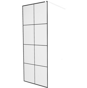 MEXEN/S KIOTO Sprchová zástěna WALK-IN 80 x 200 cm, transparent/černý vzor 8 mm, bílá 800-080-101-20-77