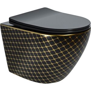MEXEN Lena Závěsná WC mísa včetně sedátka s slow-slim, duroplast, černá/zlatá vzor 30224079