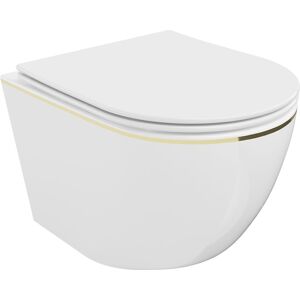 MEXEN Lena Závěsná WC mísa včetně sedátka s slow-slim, duroplast, bílá/zlatá linka 30224005