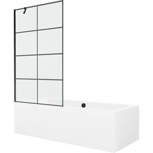 MEXEN/S Cube obdélníková vana 180 x 80 cm s panelem + vanová zástěna 100 cm, černá vzor 550518080X9510007077