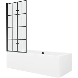 MEXEN/S Cube obdélníková vana 180 x 80 cm s panelem + vanová zástěna 80 cm, černá vzor 550518080X92080027077