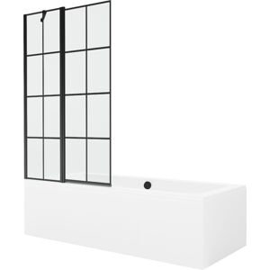 MEXEN/S Cube obdélníková vana 180 x 80 cm s panelem + vanová zástěna 100 cm, černá vzor 550518080X9410117077