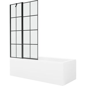 MEXEN/S Cubik obdélníková vana 150 x 70 cm s panelem + vanová zástěna 100 cm, černá vzor 550315070X9410117077