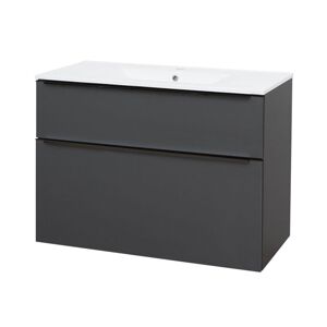 MEREO Mailo, koupelnová skříňka s keramickým umyvadlem 101 cm, antracit, černé madlo CN532B