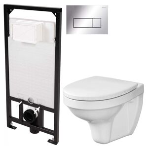 DEANTE Podomítkový rám, pro závěsné WC mísy + SLIM tlačítko chrom + WC CERSANIT DELFI + SEDÁTKO CST_WC01 051P DE1