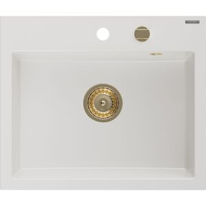 MEXEN/S Oscar granitový dřez 580 x 490 mm, bílá, zlatý sifon 6519581000-20-G