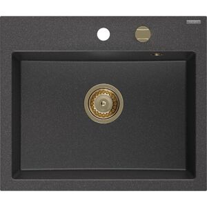 MEXEN/S Oscar granitový dřez 580 x 490 mm, černá kropenatá, zlatý sifon 6519581000-76-G
