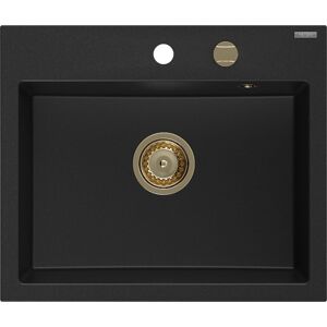MEXEN/S Oscar granitový dřez 580 x 490 mm, černá, zlatý sifon 6519581000-77-G