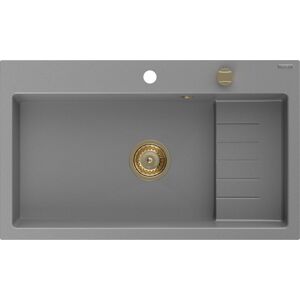 MEXEN/S Omar granitový dřez 800 x 480 mm, šedá, zlatý sifon 6520801005-71-G