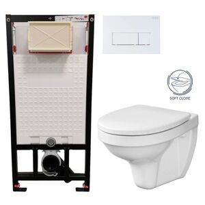 DEANTE Podomítkový rám, pro závěsné WC mísy + SLIM tlačítko bílé + WC CERSANIT DELFI + SOFT SEDÁTKO CST_WC01 A51P DE2