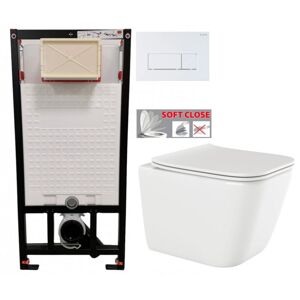 DEANTE Podomítkový rám, pro závěsné WC mísy + SLIM tlačítko bílé + WC INVENA PAROS  + SEDÁTKO CST_WC01 A51P RO1