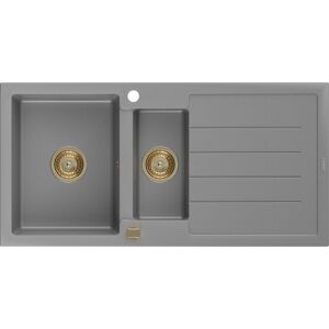 MEXEN/S Andres granitový dřez s odkapávačem 1000 x 500 mm, šedá, zlatý sifon 6515101510-71-G