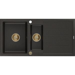 MEXEN/S Andres granitový dřez s odkapávačem 1000 x 500 mm černá/zlatá metalik, zlatý sifon 6515101510-75-G