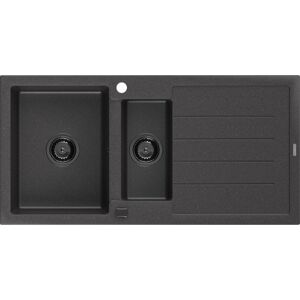 MEXEN/S Andres granitový dřez s odkapávačem 1000 x 500 mm černá nakrapiany, černý sifon 6515101510-76-B