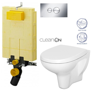 AKCE/SET/VIEGA SET MONO modul WC čelní ovládání + ovládací tlačítko CHROM + WC CERSANIT ARTECO CLEAN ON + SEDÁTKO V606732CR AT1