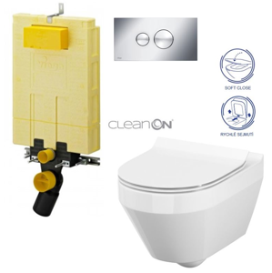 AKCE/SET/VIEGA SET MONO modul WC čelní ovládání + ovládací tlačítko CHROM + WC CERSANIT CREA OVÁL CLEANON + SEDÁTKO V606732CR CR1