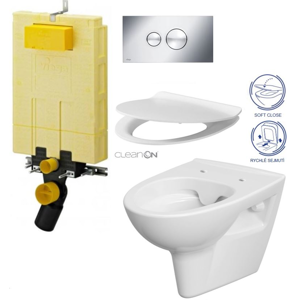 AKCE/SET/VIEGA SET MONO modul WC čelní ovládání + ovládací tlačítko CHROM + WC CERSANIT PARVA CLEANON + SEDÁTKO V606732CR PA2