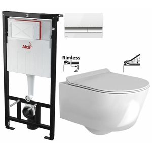 ALCAPLAST Sádromodul předstěnový instalační systém s bílým/ chrom tlačítkem M1720-1 + WC REA Tores Rimless + SEDÁTKO AM101/1120 M1720-1 TS1