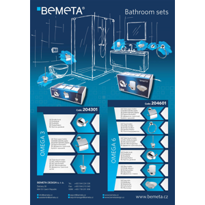 Bemeta Omega 3 chrom set držáku toaletního papíru, dvojvěšáčku a WC štětky 204301 204301OMEGA3