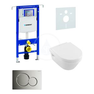 GEBERIT Duofix Modul pro závěsné WC s tlačítkem Sigma01, lesklý chrom + Villeroy Boch WC a sedátko, DirectFlush, SoftClose, CeramicPlus 111.355.00.5 NB2