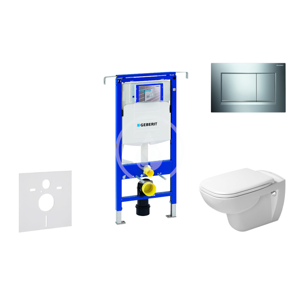 GEBERIT Duofix Modul pro závěsné WC s tlačítkem Sigma30, lesklý chrom/chrom mat + Duravit D-Code WC a sedátko, Rimless, SoftClose 111.355.00.5 NH6