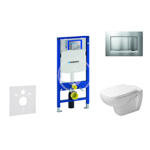 GEBERIT Duofix Modul pro závěsné WC s tlačítkem Sigma30, matný chrom/chrom + Duravit D-Code WC a sedátko, Rimless, SoftClose 111.300.00.5 NH7