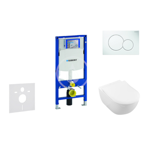 GEBERIT Duofix Modul pro závěsné WC s tlačítkem Sigma01, alpská bílá + Villeroy Boch WC a sedátko, DirectFlush, SoftClose, CeramicPlus 111.300.00.5 NI1