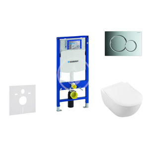 GEBERIT Duofix Modul pro závěsné WC s tlačítkem Sigma01, lesklý chrom + Villeroy Boch WC a sedátko, DirectFlush, SoftClose, CeramicPlus 111.300.00.5 NI2