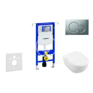 GEBERIT Duofix Modul pro závěsné WC s tlačítkem Sigma01, matný chrom + Villeroy Boch WC a sedátko, DirectFlush, SoftClose, CeramicPlus 111.355.00.5 NI3