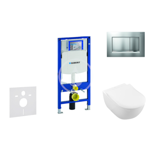 GEBERIT Duofix Modul pro závěsné WC s tlačítkem Sigma30, matný chrom/chrom + Villeroy Boch WC a sedátko, DirectFlush, SoftClose, CeramicPlus 111.300.00.5 NI7