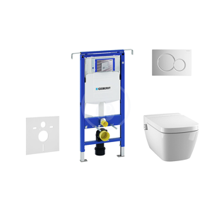 GEBERIT Duofix Modul pro závěsné WC s tlačítkem Sigma01, lesklý chrom + Tece One sprchovací toaleta a sedátko, Rimless, SoftClose 111.355.00.5 NT2