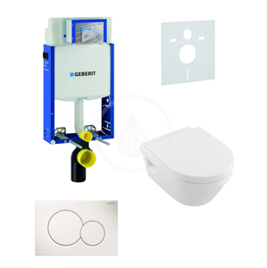 GEBERIT Kombifix Modul pro závěsné WC s tlačítkem Sigma01, alpská bílá + Villeroy Boch WC a sedátko, DirectFlush, SoftClose, CeramicPlus 110.302.00.5 NB1