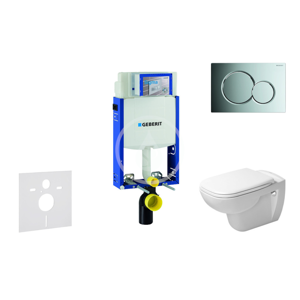 GEBERIT Kombifix Modul pro závěsné WC s tlačítkem Sigma01, lesklý chrom + Duravit D-Code WC a sedátko, Rimless, SoftClose 110.302.00.5 NH2