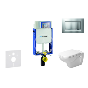 GEBERIT Kombifix Modul pro závěsné WC s tlačítkem Sigma30, matný chrom/chrom + Duravit D-Code WC a sedátko, Rimless, SoftClose 110.302.00.5 NH7