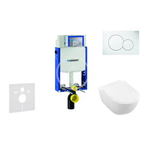 GEBERIT Kombifix Modul pro závěsné WC s tlačítkem Sigma01, alpská bílá + Villeroy Boch WC a sedátko, DirectFlush, SoftClose, CeramicPlus 110.302.00.5 NI1