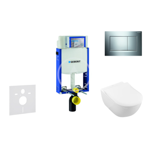 GEBERIT Kombifix Modul pro závěsné WC s tlačítkem Sigma30, lesklý chrom/chrom mat + Villeroy Boch WC a sedátko, DirectFlush, SoftClose, CeramicPlus 110.302.00.5 NI6