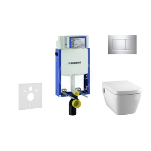 GEBERIT Kombifix Modul pro závěsné WC s tlačítkem Sigma30, lesklý chrom/chrom mat + Tece One sprchovací toaleta a sedátko, Rimless, SoftClose 110.302.00.5 NT6