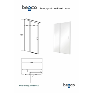 HOPA Bezrámové sprchové dveře EXO-C BARVA rámu Chrom/Leštěný hliník (ALU), Pevná stěna 100 cm, Rozměr A 110 cm, Rozměr C 190 cm, Směr zavírání Univerzální Levé / Pravé, Výplň Čiré bezpečnostní sklo 6 mm BCEXOC110CC+BCEXOCH100CC