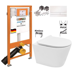 JOMOTech modul pro závěsné WC s bílou deskou + WC REA TOMAS RIMFLESS + SEDÁTKO 174-91100900-00 TO1