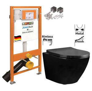 JOMOTech modul pro závěsné wc bez tlačítka + WC REA CARLO MINI RIMFLESS ČERNÁ + SEDÁTKO 174-91100700-00 CL1