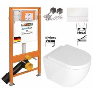 JOMOTech modul pro závěsné WC s bílou deskou + WC REA CARLO MINI RIMFLESS + SEDÁTKO 174-91100900-00 CM1