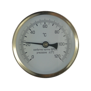 MEREO Teploměr bimetalový DN 100, 0 120 °C, zadní vývod 1/2", jímka 100 mm PR3055