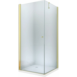 MEXEN/S Pretoria sprchový kout 90 x 100 cm, transparent, zlatá + brodzik Flat 852-090-100-50-00-4010