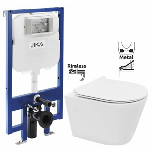 JIKA předstěnový instalační 8 cm systém bez tlačítka + WC REA TOMAS RIMFLESS + SEDÁTKO H894652 X TO1