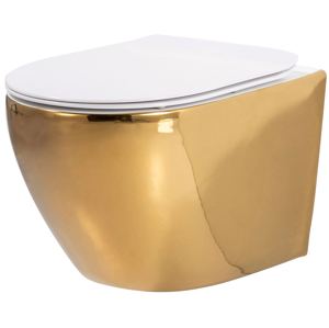 REA Závěsná WC mísa včetně sedátka RIMLESS Carlo Flat Mini zlatobílá REA-C0669
