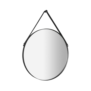 SAPHO ORBITER kulaté zrcadlo s koženým páskem ø 50cm, černá mat ORT050